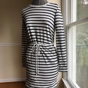 Lightweight grey/black striped sweater dress